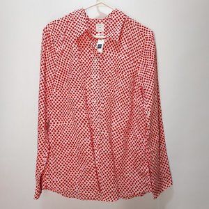 Designed Crafted Gap Fitted Boy Friend White Red Polka Dot Shirt Top Women, L